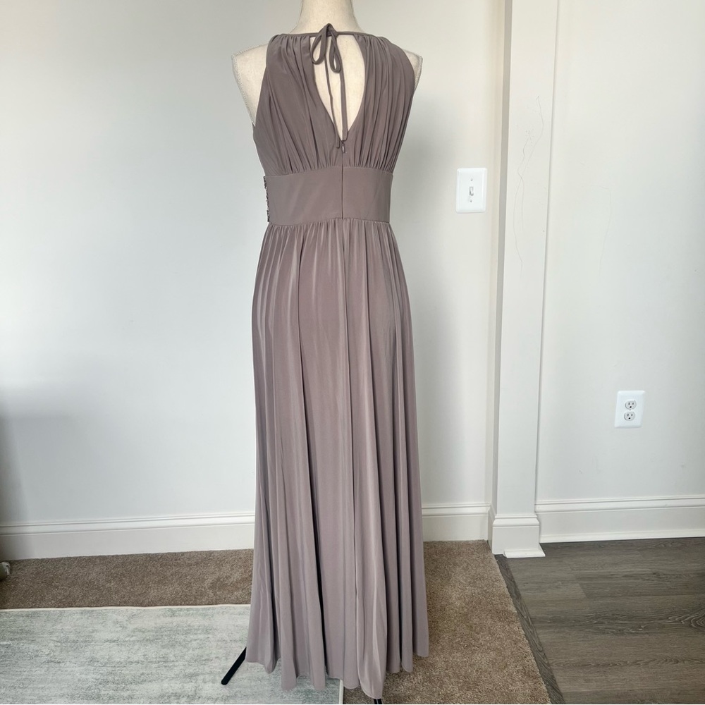 Sleeveless Pleated Mauve Halter Evening Dress - Picture 2 of 4